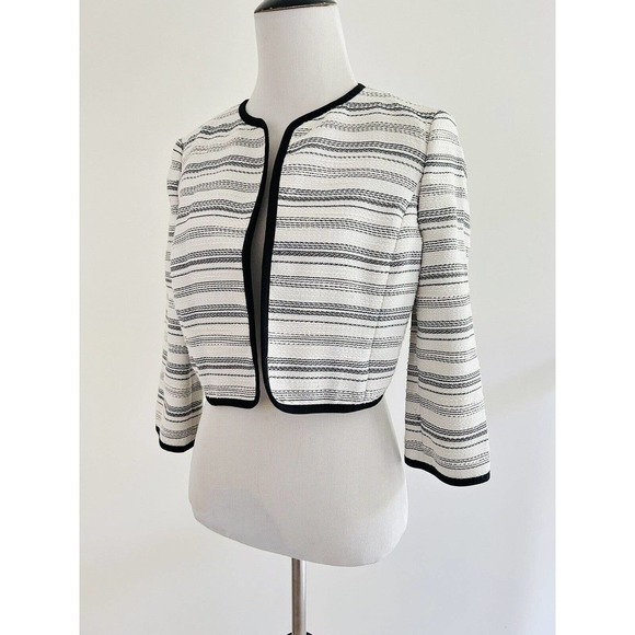 Anne Klein | Suit Separates Women White Striped 3/4 Sleeve Jacket Size 2 - Picture 5 of 6